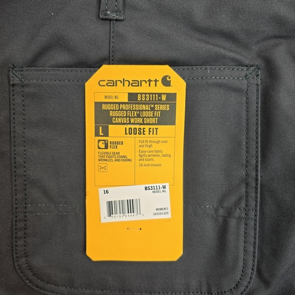 Womens Carhartt 10" Canvas Work Shorts Rugged Flex Loose Fit Size 16 BS3111-W - Picture 7 of 7